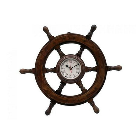 12 in. Deluxe Class Wood & Ship Steering Wheel Clock - Antique Copper