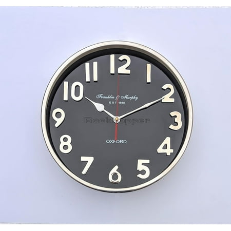 12'' Large numaric Wall Clock Black - 3D Fonts Silver Finish (Silver)