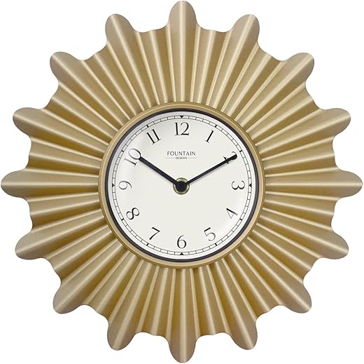 12 Starburst Wall Clock, Silent no Ticking, Metal Clock, Vintage/Modern Style, Hamilton Gold Color (Wall Decoration Timepiece)