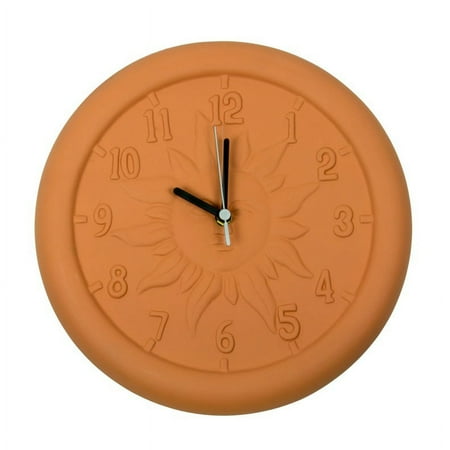 12 Terra Cotta Embossed Sun Indoor Or Outdoor Wall Clock