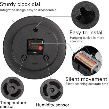 12 Thermometer & Humidity Combo Wall Clock Indoor/Outdoor Silent Non-Ticking US