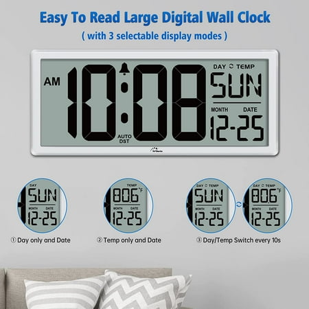 14.5'' Large Digital Wall Clock Battery Operated With Jumbo Numbers, Temperature An[1751]