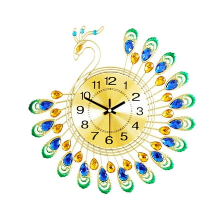 14inch Large European 3D Peacock Wall Clock Battery Powered Art Hanging Clocks, Living Room Decor, Kitchen Bathroom Ornament