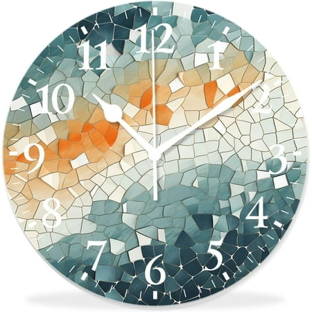 14 Inch Round Wall Clock,Vintage Bright Abstract Mosaic Print Ceramic Tile Fragment Image,Silent Non-Ticking Wall Clock Decor For Home Office Kitchen Living Room Bedroom