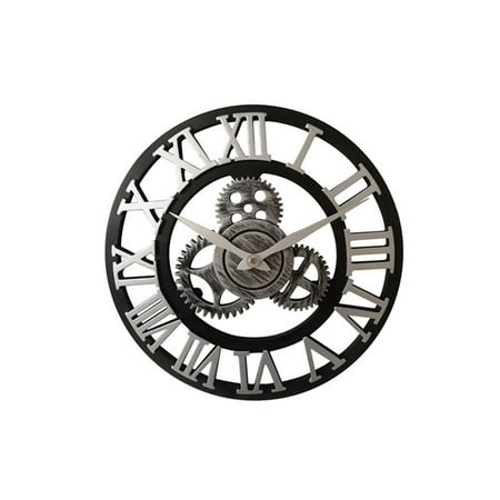 14 Inch Silent Non-Ticking Wooden Gear Wall Clock. Roman Numeral Wooden Large Moving Gears Wall Clock, suitable for Living Room Decor Office Home