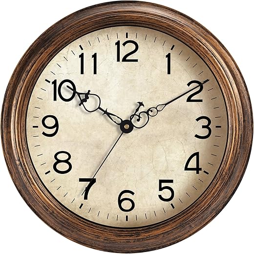 14 Inch Wall Clocks Battery Operated Large Silent Non-Ticking Wall Clock Vintage Retro Rustic Style Decorative for Kitchen, Living Room, Bathroom, Bedroom(Gold)