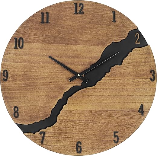 14 Inch Wall Clock, Wood Kitchen Wall Clocks Battery Operated Silent Non-Ticking, Unique Modern Farmhouse Decorative Analog MDF Clock for Living Room, Bedroom, Office, Dining Room