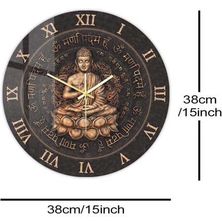 15 Inch Lotus Position Buddha Shakyamuni Silent Wall Clock, Tibetan Buddhis