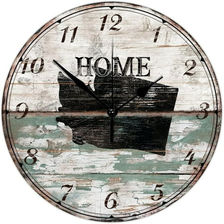 15 Inch Wood Wall Clock Washington Usa Home State Easy To Read Sweep Movement Wall Clock Distressed Shabby Chic Style Wood Clock Wall Hanging Clock For Farmhouse Farmhouse Bathroom Decorations