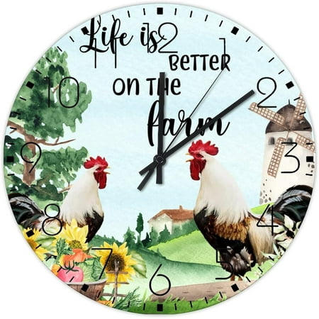 15 Wooden Wall Clock Life Is Better On The Farm Wooden Wall Decor For Office Frameless Vintage Chicken Hen Rooster Wall Clocks Non-Ticking Round Wooden Wall Clock Vintage For Church Exercise Room