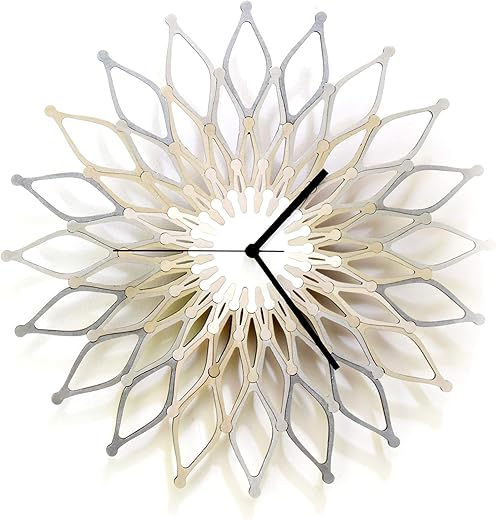 16inch Geometric Silver Wall Clock, Starburst and Sunburst Shaped Mid-Century Modern Wall Decor + Handmade Fireworks Silver Clock Large (L) Size by ardeola