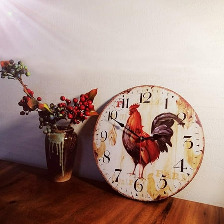 16 Inch Vintage Farmhouse Kitchen Wall Clocks Battery Operated Rooster Anal