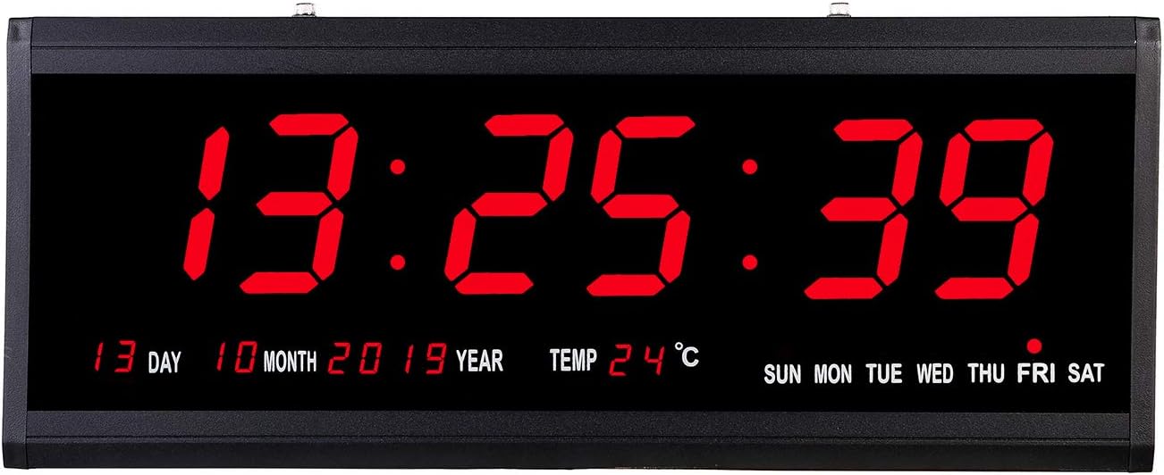 18.9 Inch Oversized LED Digital Wall Clock Large Display with Indoor Temperature Date and Day of Week,Electric Wall Clock/Calendar Timer Home Decor -Red