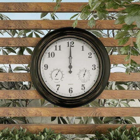 18 Metal Decorative Wall Clock with Hygrometer Indoor Outdoor Use