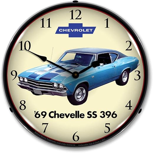 1969 Chevy Chevelle SS 396 LED Wall Clock, Retro/Vintage, Lighted, 14 inch