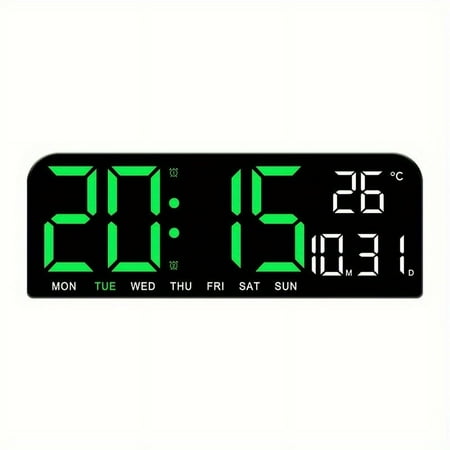 1pc 9 LED Wall Clock with Temperature, Date, Dual Alarm, Auto-Dimming & Manual Brightness - Ideal for Home & Office (No Battery Required)