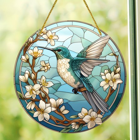 1pc, Acrylic Colored Circular Suncatchers Sun Catcher Pendant, Hummingbird Window Decoration Gift, Indoor And Outdoor, Home Decoration, Dyed Panel Art Decoration Gift For Mom, Grandma, Lover, Friend