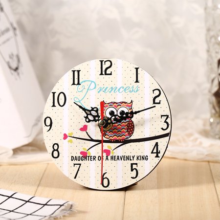 1Pc Antique Creative Vintage Owl Pattern Round Wooden Wall Clock Home Office Decoration #8