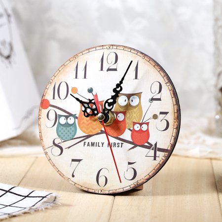 1Pc Antique Creative Vintage Owl Pattern Round Wooden Wall Clock Home Office Decoration #5