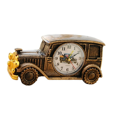 1pc Classic Car Shape Clock Desktop Alarm Clock Bedside Clock Room Decoration for Home Dorm Office Bronze