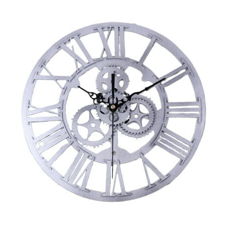 1Pc Retro Gear Wall Clock Decorative Wall Clock Industrial Style Wall Clock(Silver)