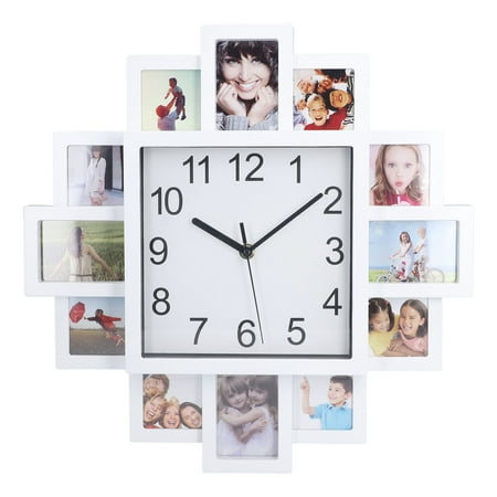 2024 15.35in White Photo Frame Wall Clock DIY Multi Photo Personalized Clock for Home Decor