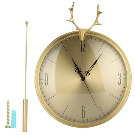 2024 KR?83002E Small Pendulum Clock Full Brass Antlers Wall Hanging Timepiece for Office Bedroom