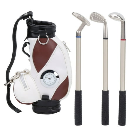 2024 Mini Desktop Golf Bag Pen Clock Zinc Alloy PU Leather with Golf Pens Souvenir Set GiftBrown White