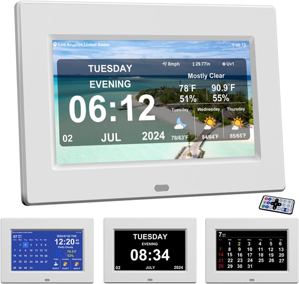 2024 New Digital Weather Clock with Temperature Humdity Alarm Clock for Elderly (7inch / White)