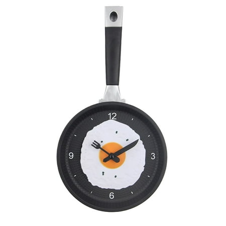 2024 Wall Clock ABS Fried Egg Frying Pan Shape Silent Battery Operated Wall Clock for Bedroom Living Room Kitchen Black