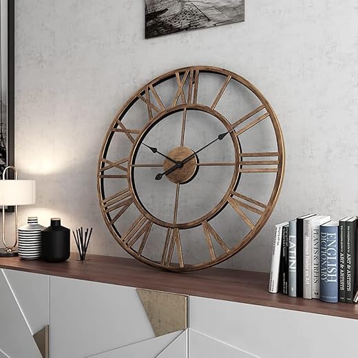 20" Mute Retro Wall Clock, Roman Numerals Art Creative Clock Vintage Silent Metal Clock Industrial Gear Clock, Silent Non Ticking Large Round Decorative Clock for Living Room, Kitchen, Home, Loft