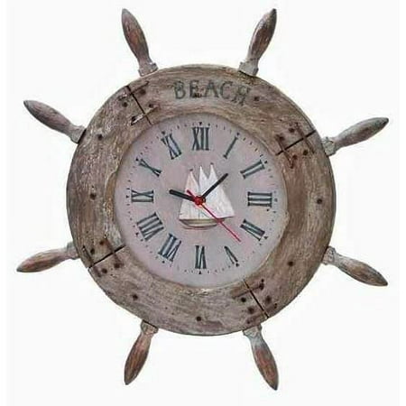 20 Wooden Ship Wheel CLOCK (Antique Rustic Weathered Finish) - Roman Boat Dial