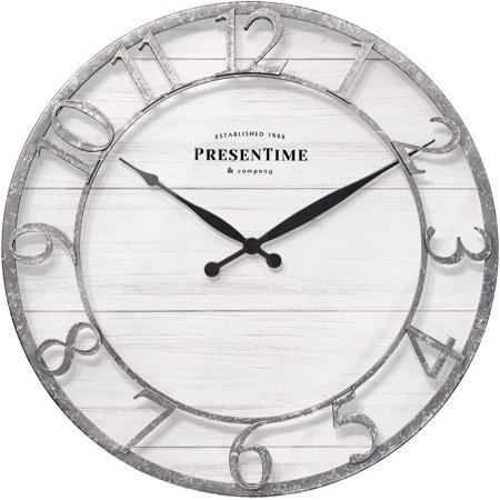 21 Farmhouse Series Wall Clock, Shiplap Style, Raised 3D Arabic Numeral, Galvanized Finish. Wall Décor for Living Room, Dining Room, and Entryway.