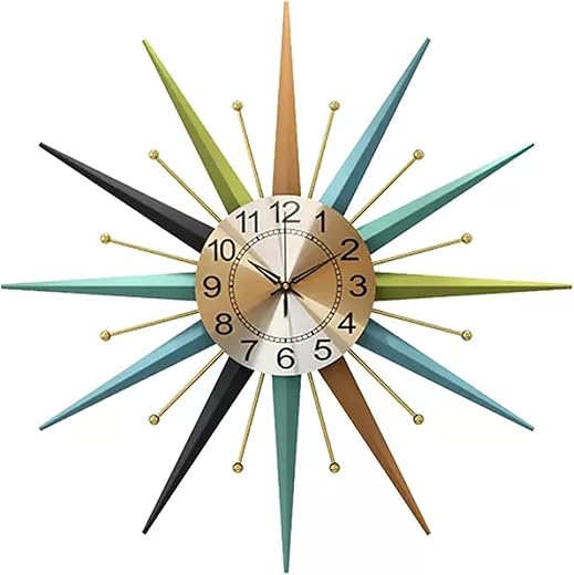 22 Inch Mid-Century Style Metal Crystal Wall Clock, Star-Shaped Silent Decorative Wall Clock, Suitable for Bedroom Living Room Porch Office