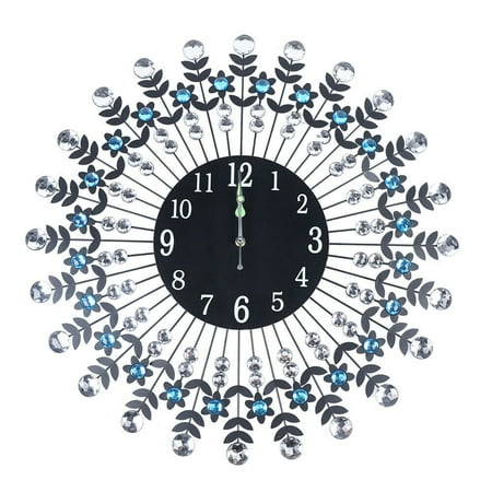 23.6'' Large Modern 3D Crystal Round Wall Clock Luxury Home Decor Glow In Night