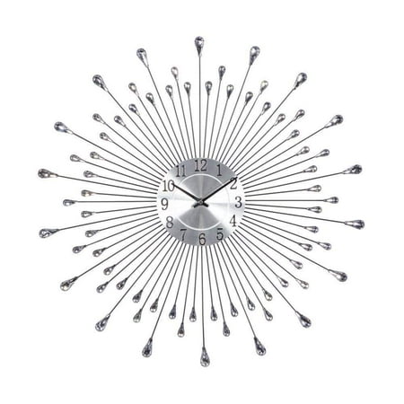 23 in. x 23 in. Silver Metal Starburst Wall Clock with Crystal Embellishment