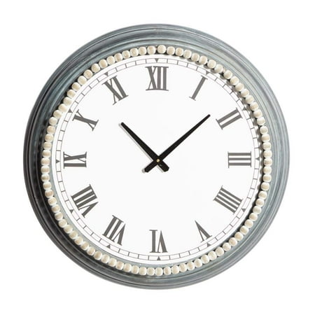 23 in. x 23 in. White Metal Wall Clock with Beaded Accents