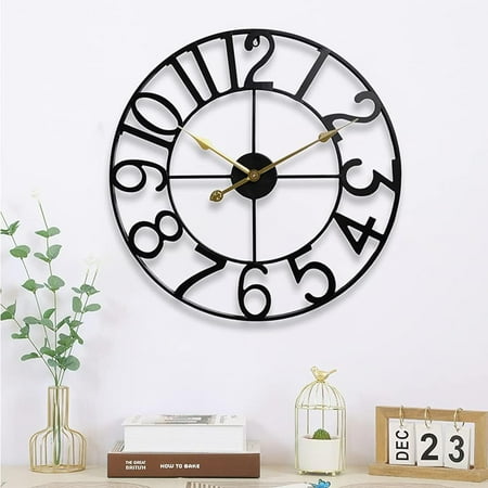 24 inch Decorative Large Wall Clock for Home Hanging Clocks Big Arabic Numerals Black