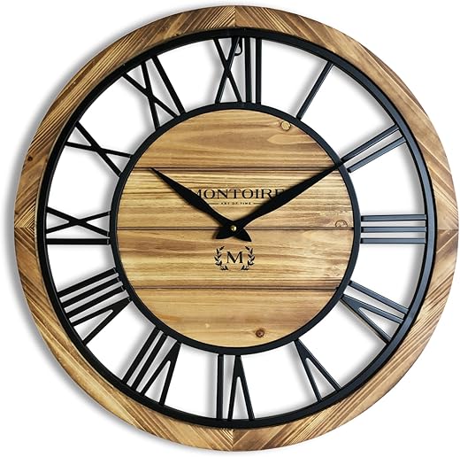 24 Inch Farmhouse Wall Clock Large - Giant Extra Large Wall Clock for Living Room Decor - Large Wall Clock 24 Inches or Larger, Big Round Wall Clock with Decorative Roman Numerals, Battery Operated