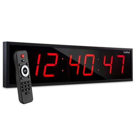 24 in. Red Large Digital Wall Clock, LED Wall Clock with Stopwatch, Alarms, Timer and More