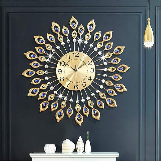 26.3 Inch Gold Large Wall Clock, Elegant 3D Modern Wall Clock with Dial Arabic Number, Non-Ticking Silent, Easy to Read, Suitable for Living Room, Kitchen, Bedroom, Office, Hotel