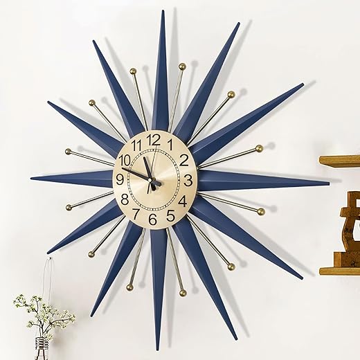 28 Inch New Large Wall Clock Mid Century Modern Wall Clock Starburst Non-Ticking Battery Operated Clock Home Decorations for Living Room Bedroom Kitchen Office