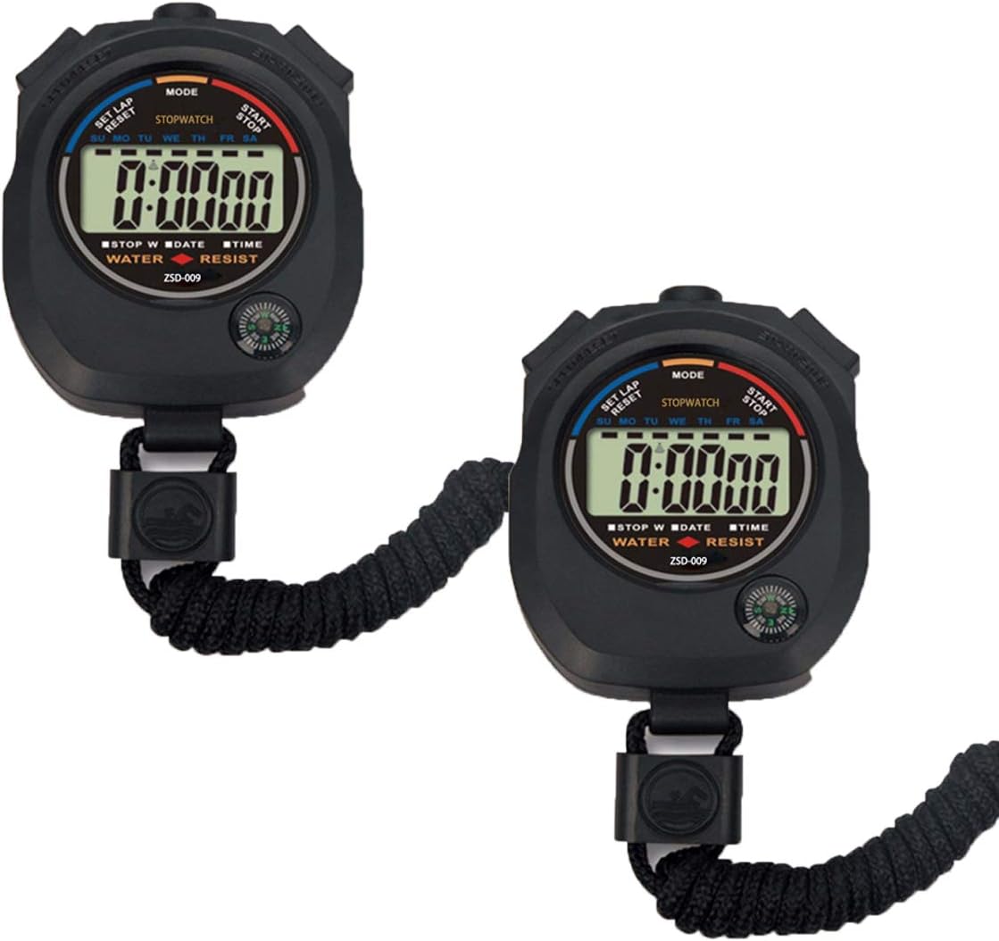 2 Pack Multi-Function Electronic Digital Sport Stopwatch Timer, Large Display with Date Time and Alarm Function,Suitable for Sports Coaches Fitness Coaches and Referees,Pgzsy