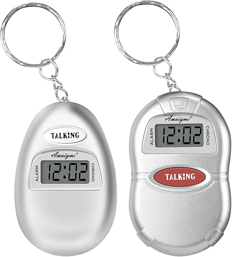 2 Pack Talking Clock for Blind Elderly, Small Travel Alarm Clock Keychain for Visually Impaired, English Language Battery Operated Talking Clock for Seniors