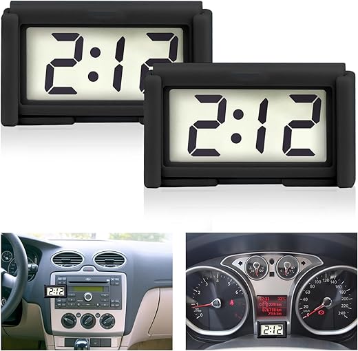 2 Pcs Mini Digital Clock Small Magnetic Clock Car Dashboard Clock Stick on Clock Self Adhesive Bracket Digital Clock Battery Operated Automotive Stick On Watch for Air Vent (Black 2)