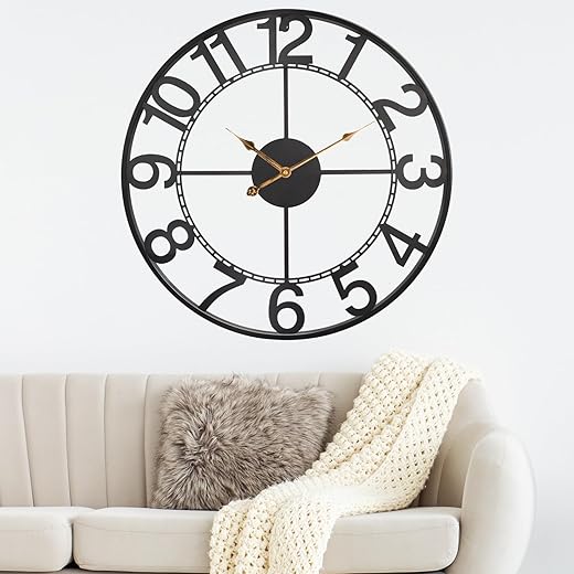 30 Inch Large Black Metal Wall Clock for Living Room Decor, Silent Non Ticking Analog Wall Clock Battery Operated, Modern Metal Wall Clock for Bedroom, Kitchen, Office - Arabic Numerals