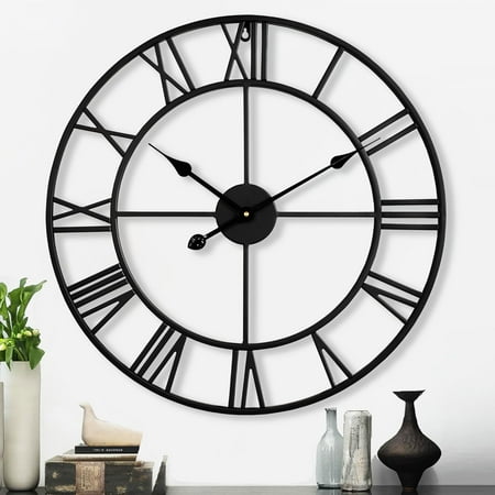 30 Inch Large Wall Clock Modern, Oversized Roman Numeral Decorative Art Metal Wall Clock, Big Black Wall Clocks for Living Room Decor, Farmhouse Home Decor,Office (30)