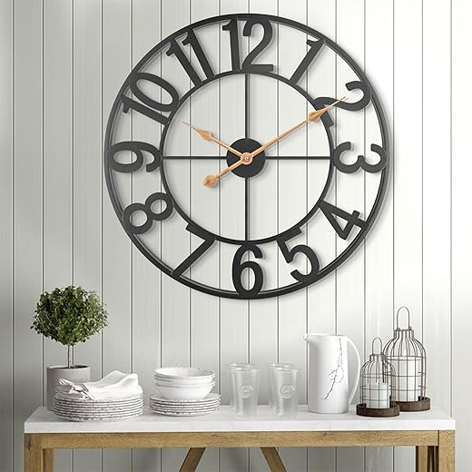 30 Inch Large Wall Clock, Silent Non Ticking Wall Clocks Battery Operated, Modern Farmhouse Decorative Round Metal Indoor Outdoor Analog Wall Clock for Living Room, Kitchen, Bedroom, Patio - Black