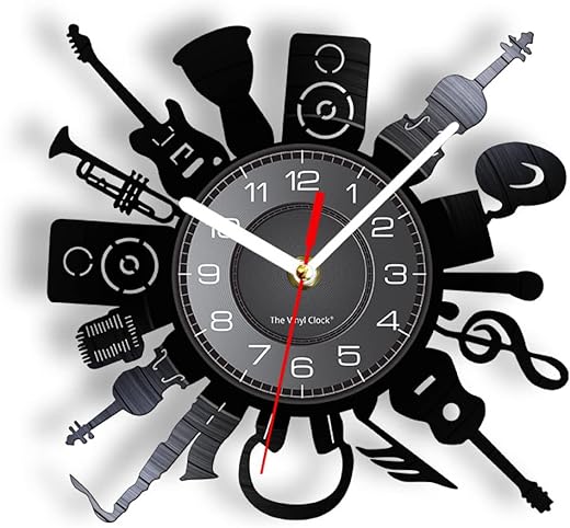 30 inch Wall Clock - Music Instruments Theme, Black, Unisex