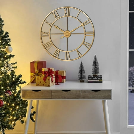 30 Inch Wall Clock Gold,Large Metal Roman Numeral Wall Clock Modern, Oversize...